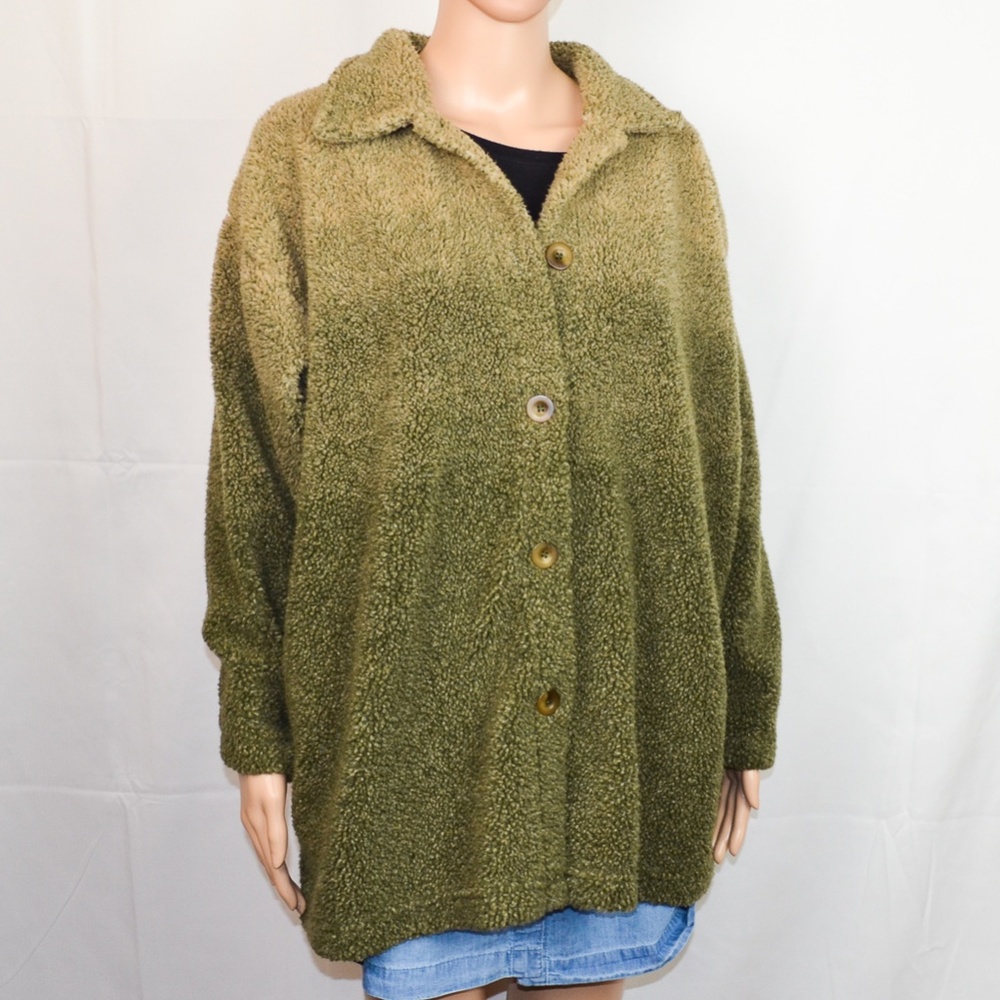 Green Ombre Fuzzy Sherpa Button Up Jacket
